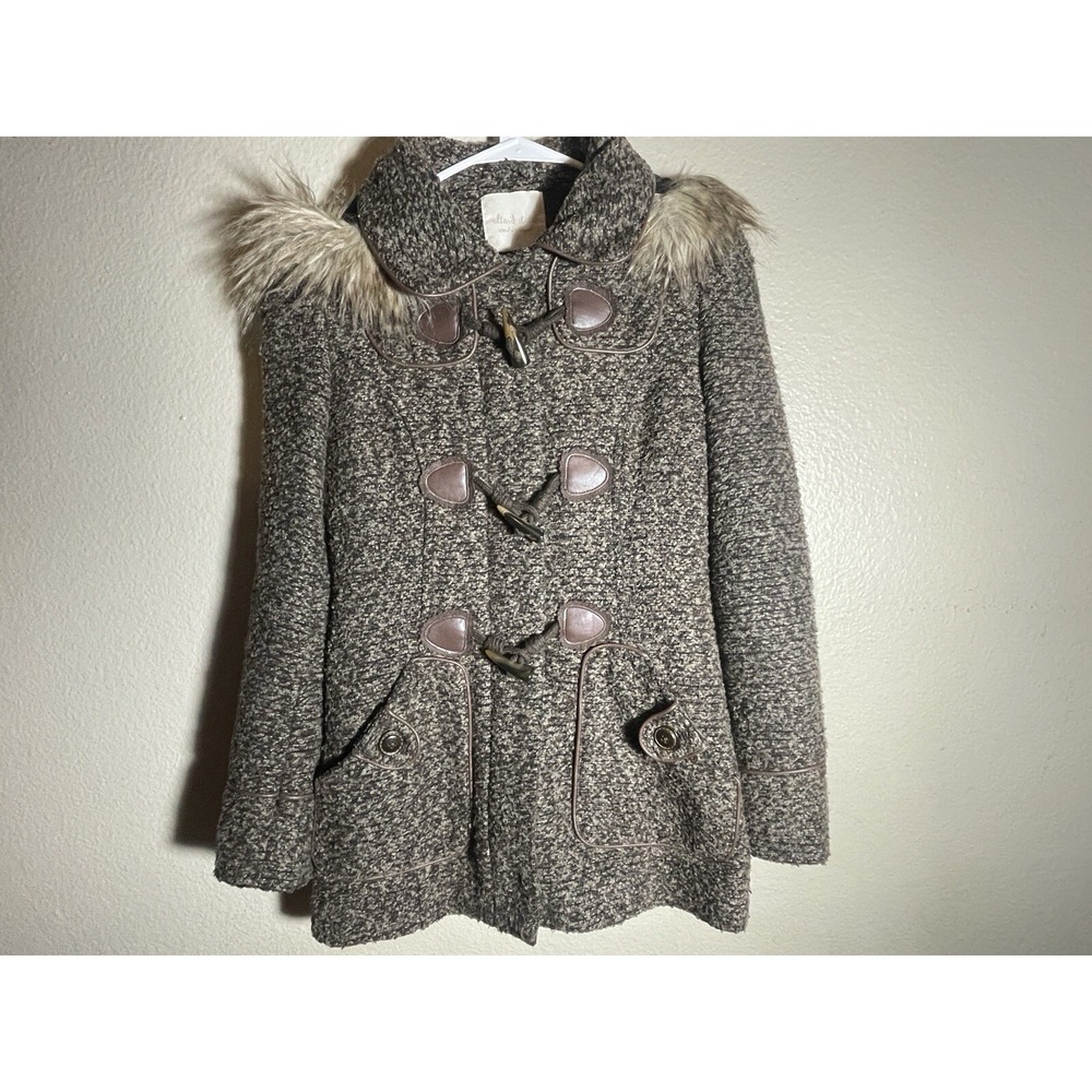 Altar'd State Womens Brown Tweed Toggle Faux‎ Fur Collar Coat Jacket